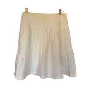 Susina Linen Blend Skirt Sz Large Boho Peasant White Dainty Knee Length Cottage
